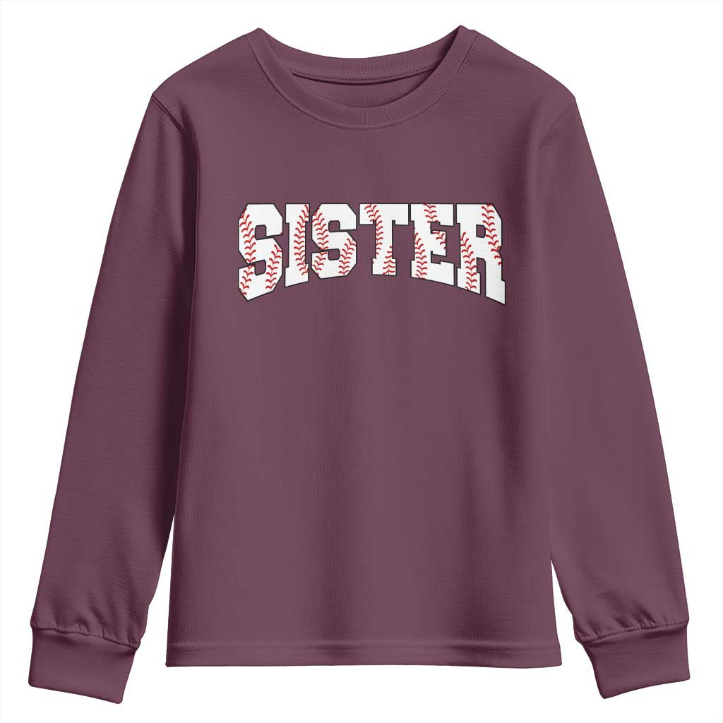 Baseball Sister Youth Sweatshirt Retro Varsity Baseball Season Family