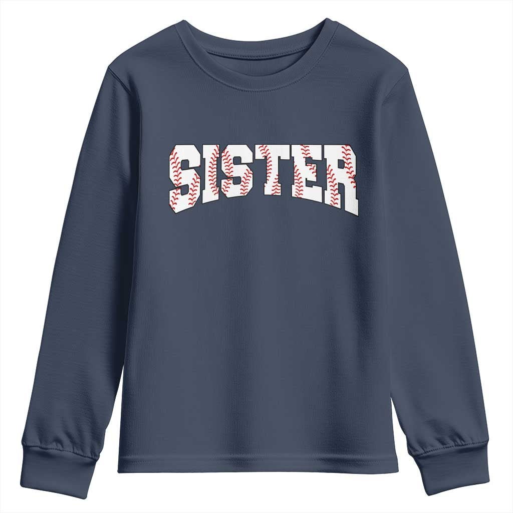 Baseball Sister Youth Sweatshirt Retro Varsity Baseball Season Family