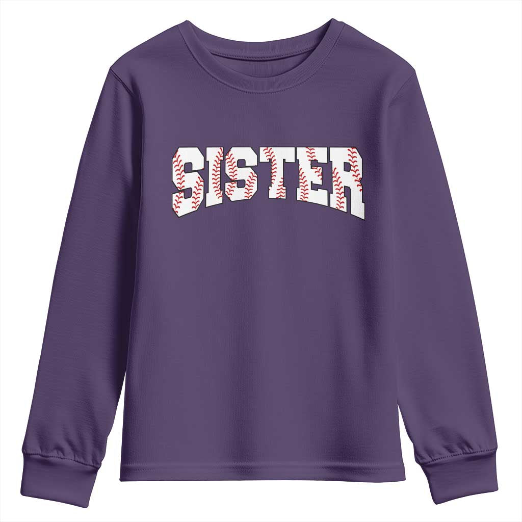 Baseball Sister Youth Sweatshirt Retro Varsity Baseball Season Family