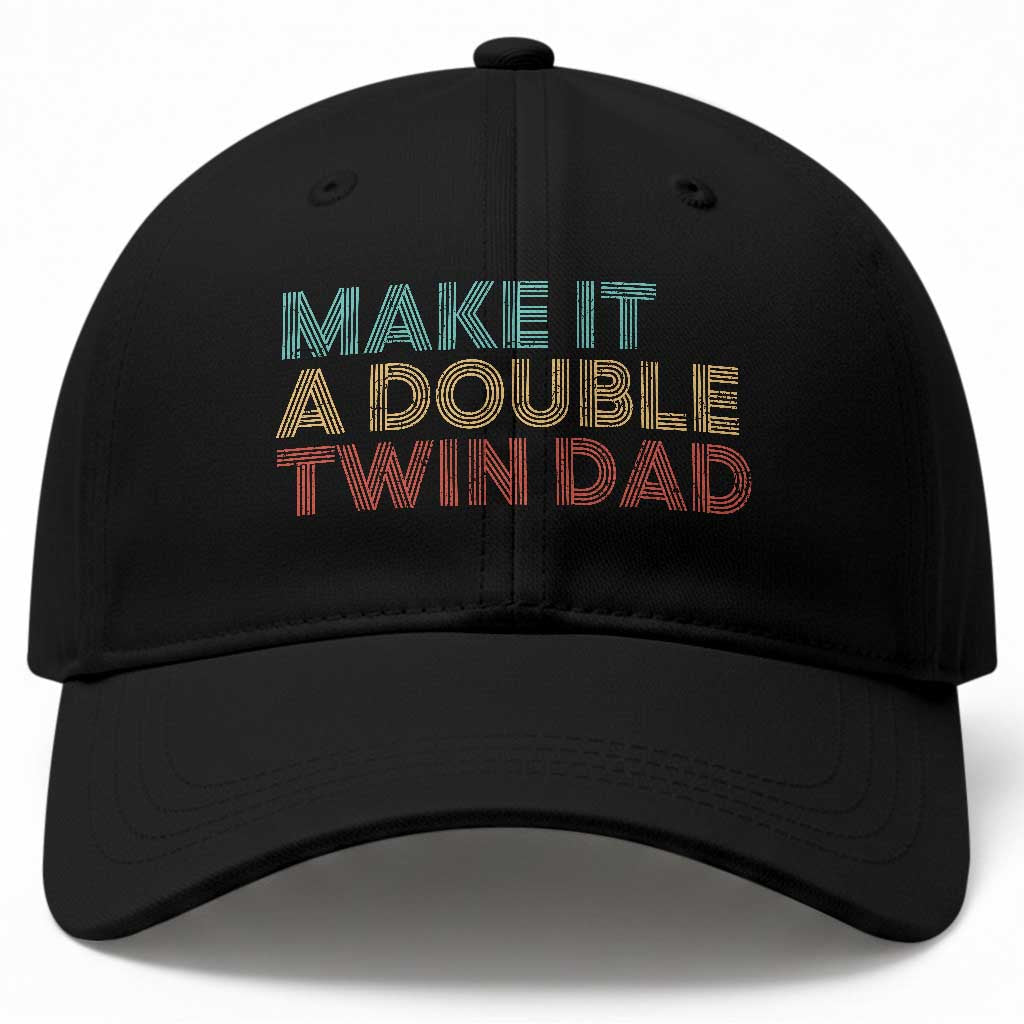 Retro Twin Dad Baseball Cap Make It A Double Funny Fathers Day