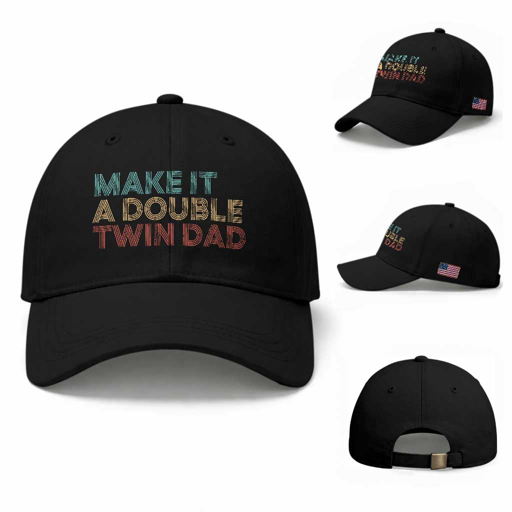 Retro Twin Dad Baseball Cap Make It A Double Funny Fathers Day