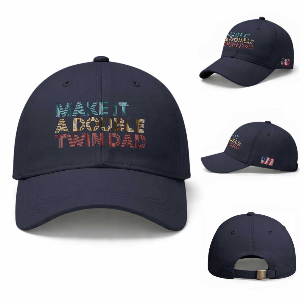 Retro Twin Dad Baseball Cap Make It A Double Funny Fathers Day
