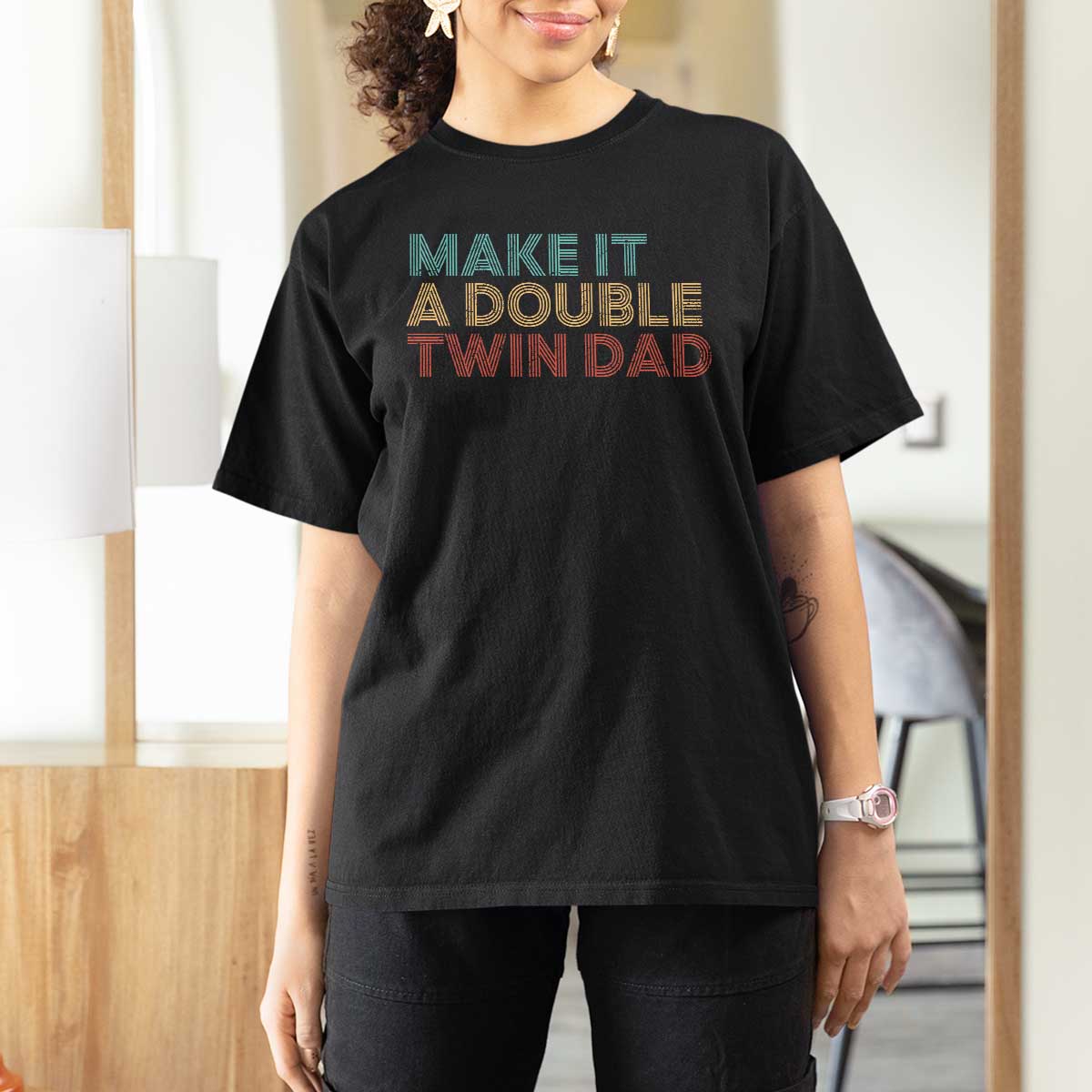 Retro Twin Dad T Shirt For Women Make It A Double Funny Fathers Day