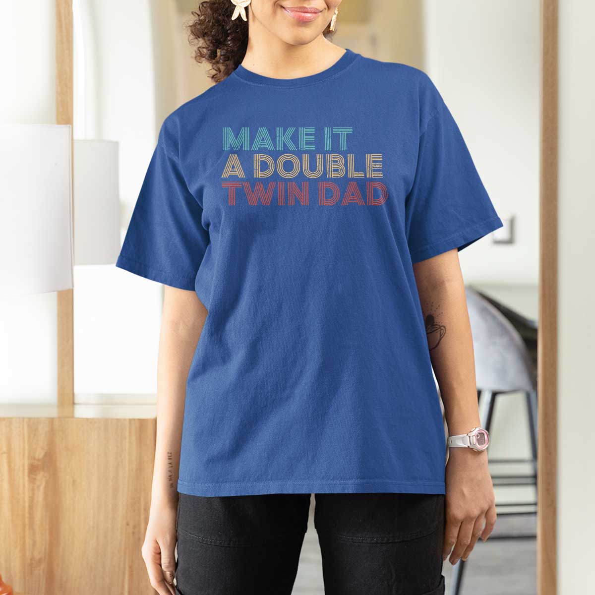 Retro Twin Dad T Shirt For Women Make It A Double Funny Fathers Day