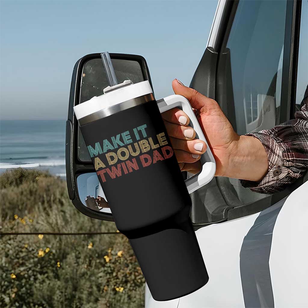 Retro Twin Dad Tumbler With Handle Make It A Double Funny Fathers Day