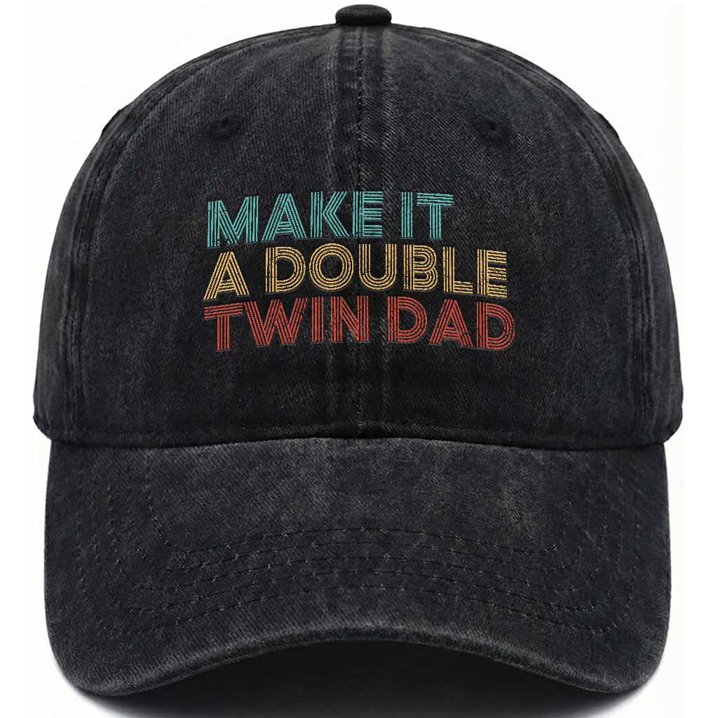Retro Twin Dad Washed Cotton Baseball Cap Make It A Double Funny Fathers Day
