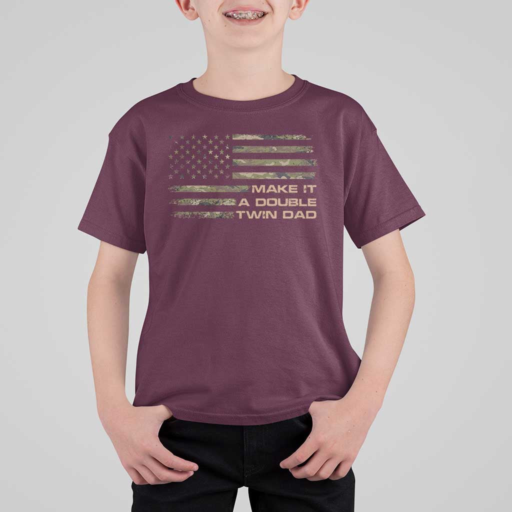 Twin Dad T Shirt For Kid Make It A Double Funny Fathers Day Camo American Flag