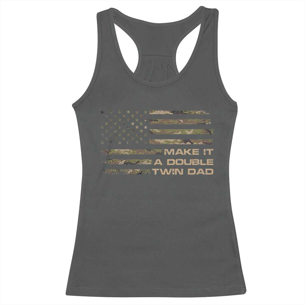 Twin Dad Racerback Tank Top Make It A Double Funny Fathers Day Camo American Flag