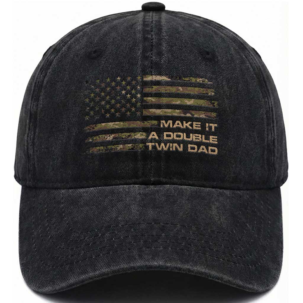 Twin Dad Washed Cotton Baseball Cap Make It A Double Funny Fathers Day Camo American Flag
