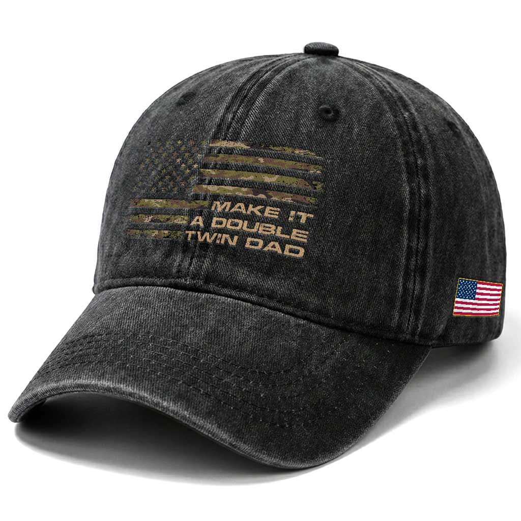 Twin Dad Washed Cotton Baseball Cap Make It A Double Funny Fathers Day Camo American Flag