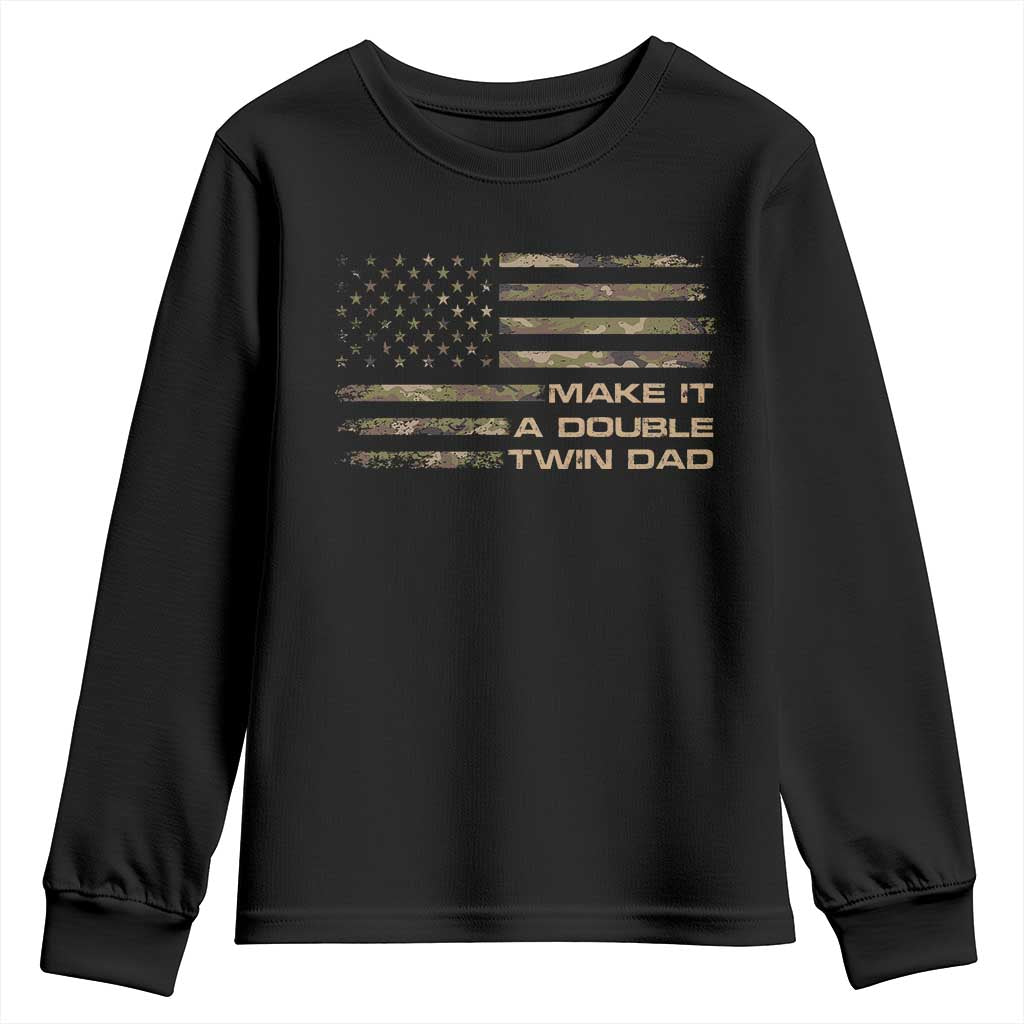 Twin Dad Youth Sweatshirt Make It A Double Funny Fathers Day Camo American Flag