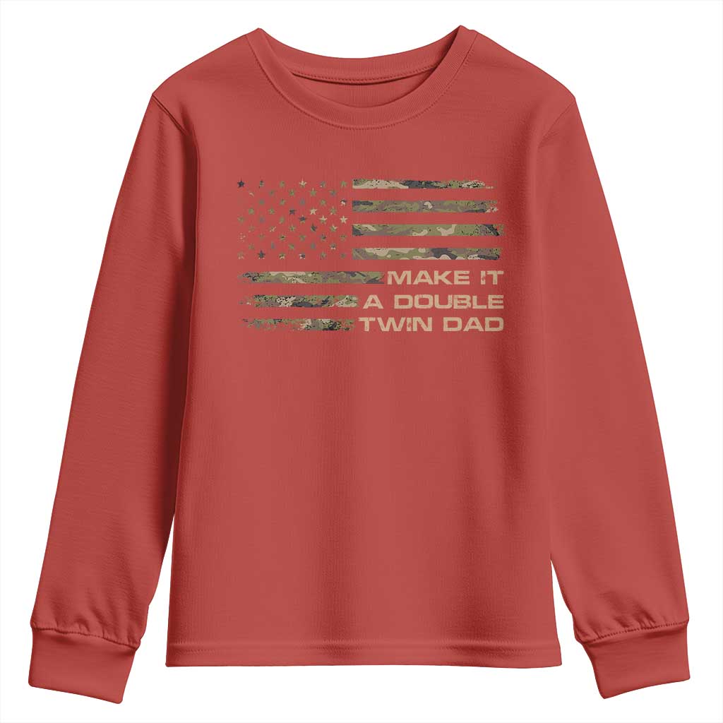 Twin Dad Youth Sweatshirt Make It A Double Funny Fathers Day Camo American Flag