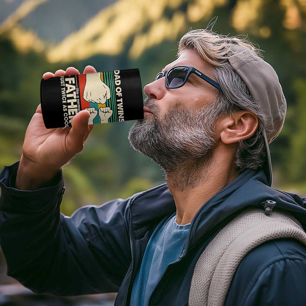 Retro Twin Dad 4 in 1 Can Cooler Tumbler Like A Normal But Just Twice As Cool
