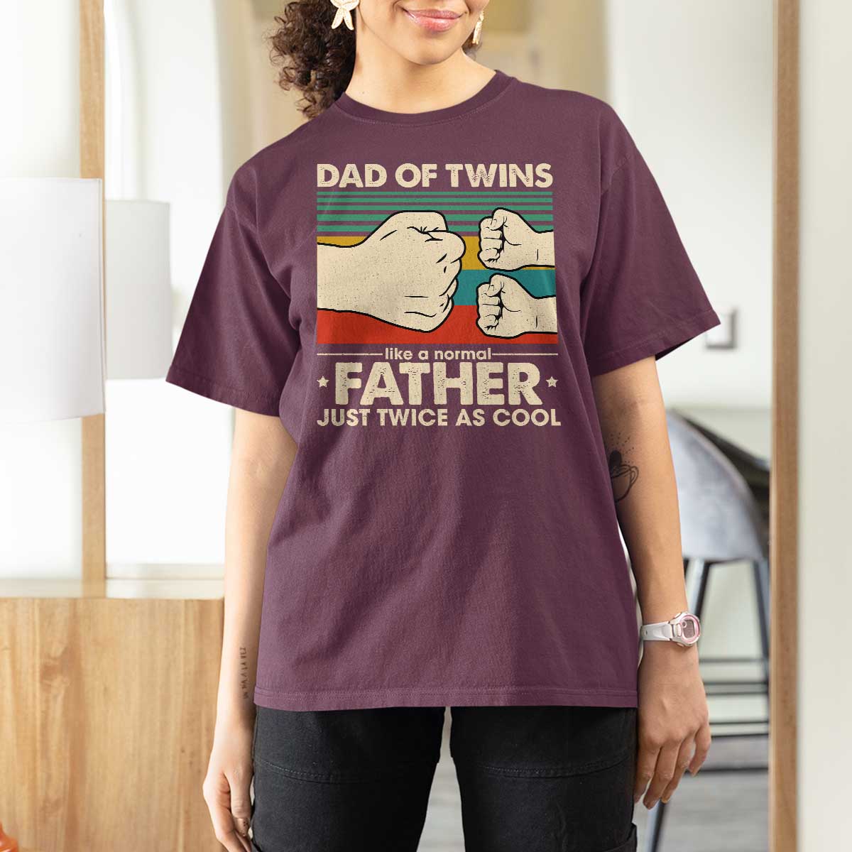 Retro Twin Dad T Shirt For Women Like A Normal But Just Twice As Cool
