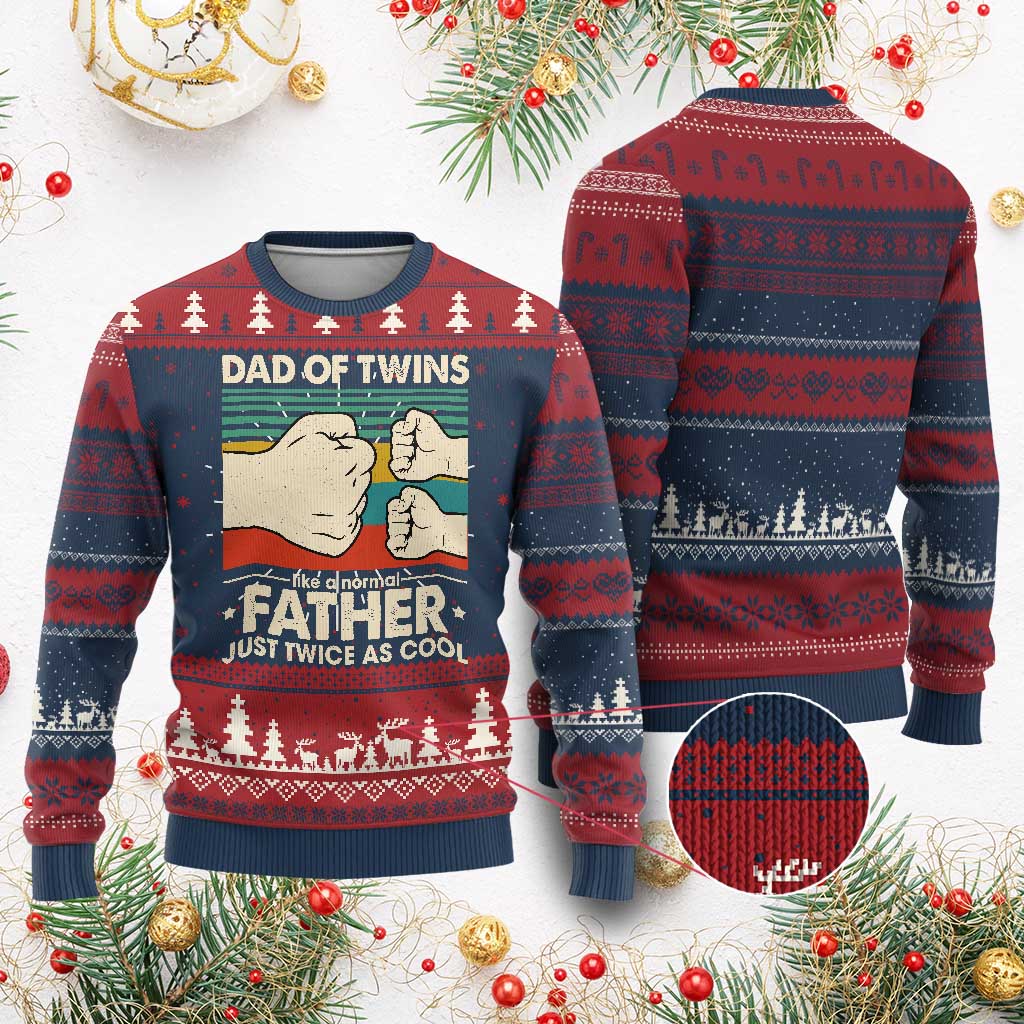 Retro Twin Dad Knitted Sweatshirt Like A Normal But Just Twice As Cool - Wonder Print Shop