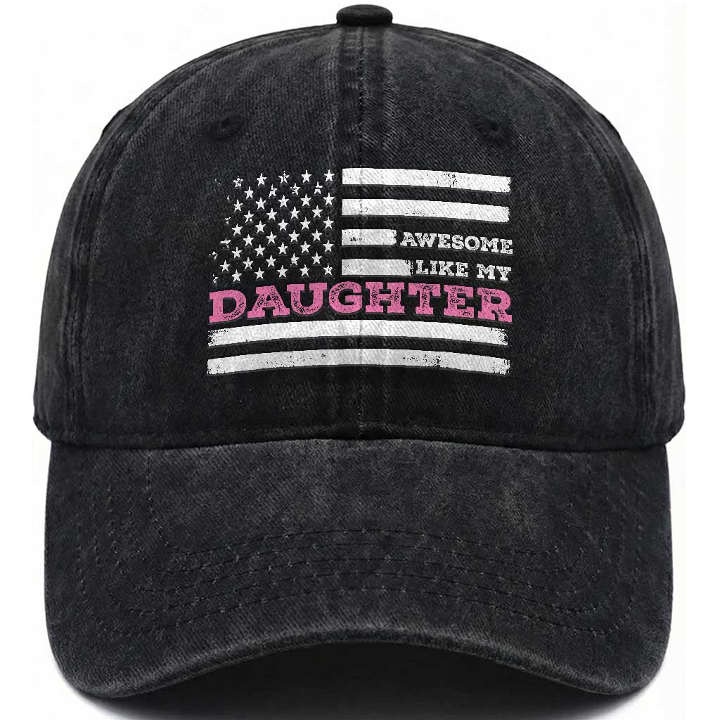 Awesome Like My Daughter Washed Cotton Baseball Cap Girl Dad Father's Day American Flag
