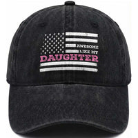 Awesome Like My Daughter Washed Cotton Baseball Cap Girl Dad Father's Day American Flag