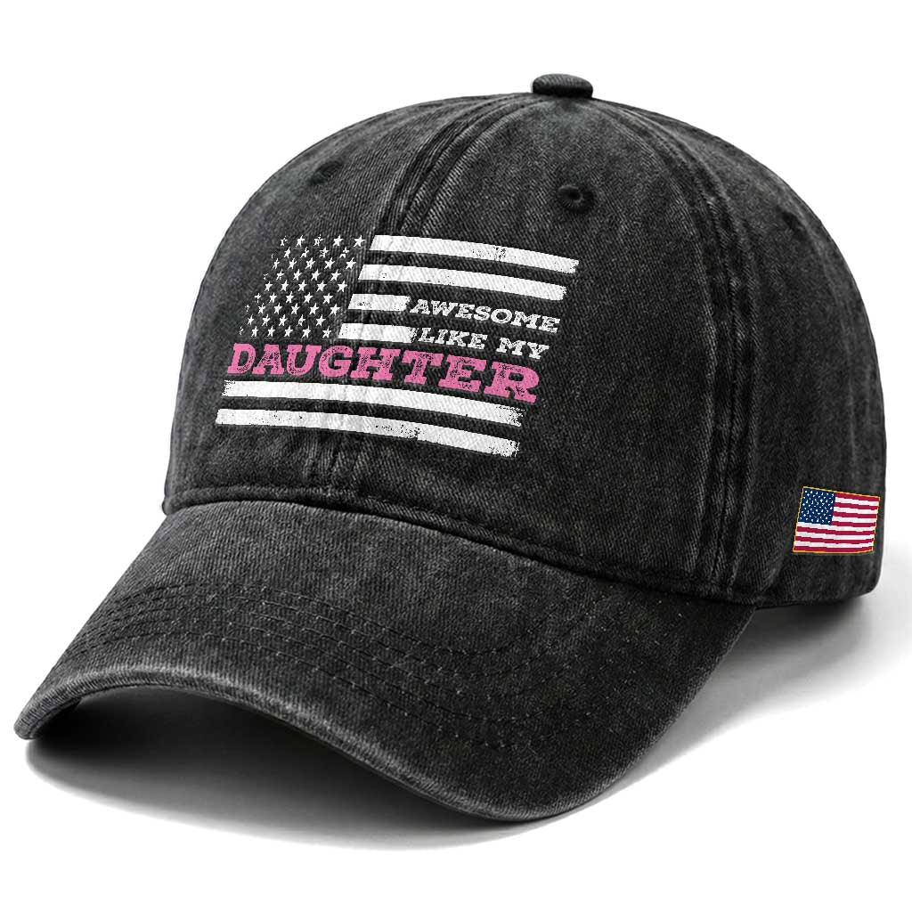 Awesome Like My Daughter Washed Cotton Baseball Cap Girl Dad Father's Day American Flag