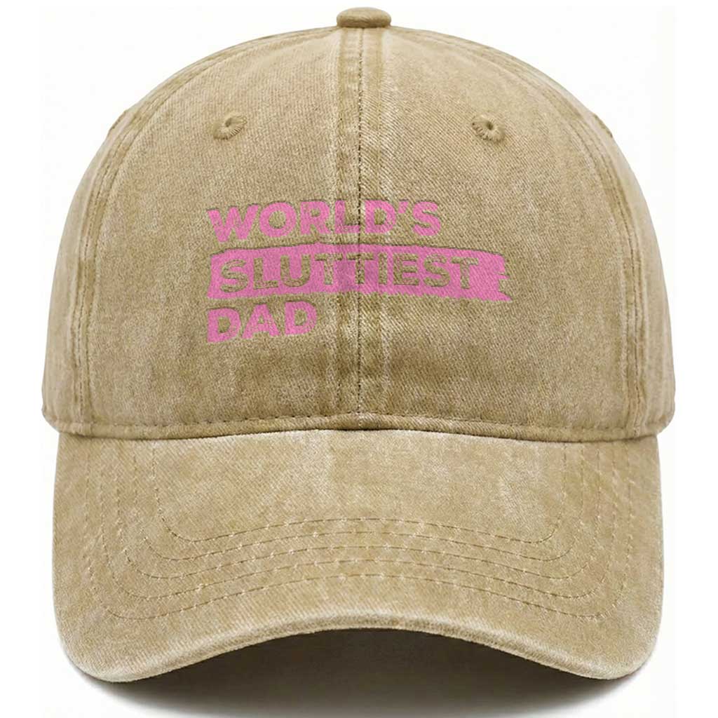 Worlds Sluttiest Dad Washed Cotton Baseball Cap Funny Meme Joke
