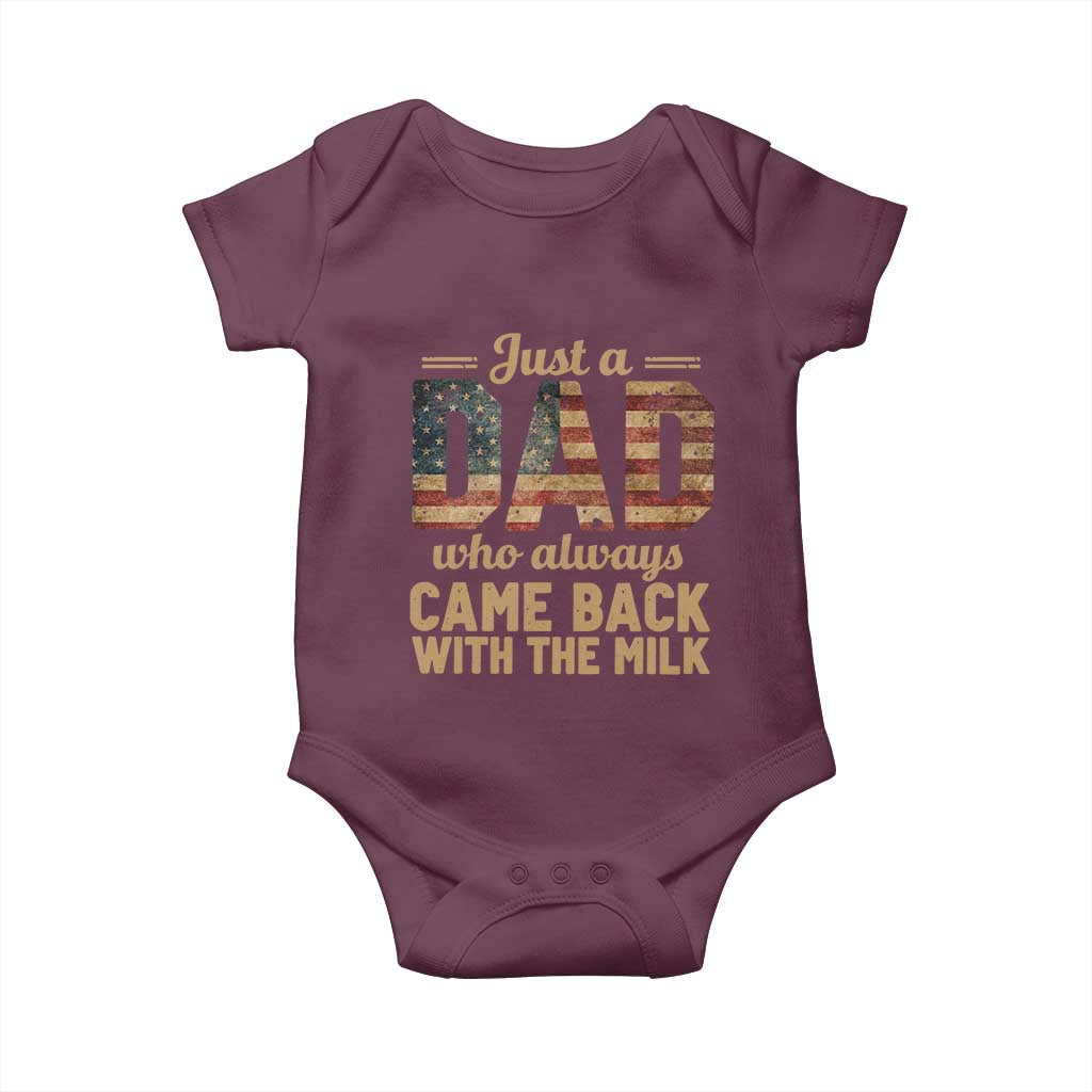 Just A Dad Who Always Came Back With The Milk Baby Onesie Retro American Flag