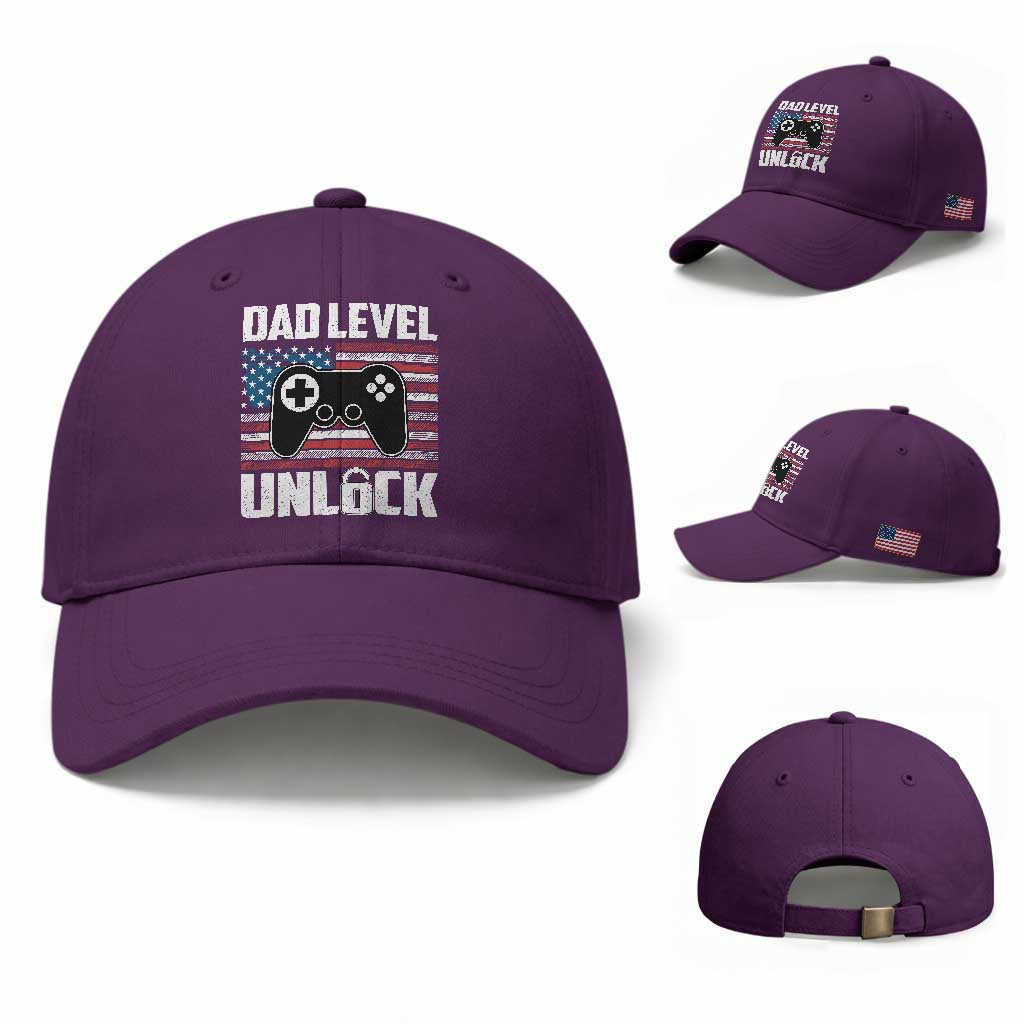 Funny New Dad Baseball Cap First Fathers Day Dad Level Unlocked Gaming Gamer