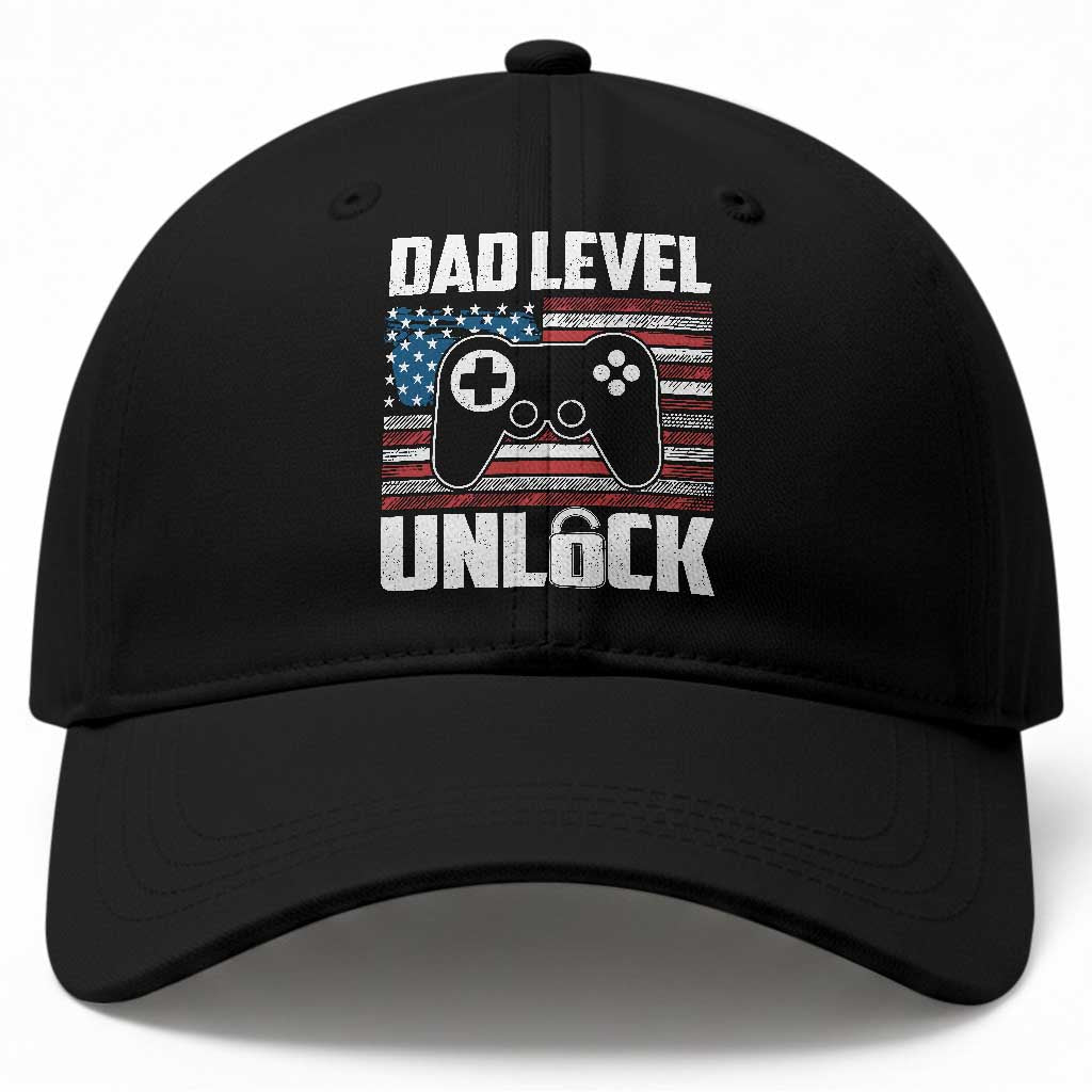 Funny New Dad Baseball Cap First Fathers Day Dad Level Unlocked Gaming Gamer