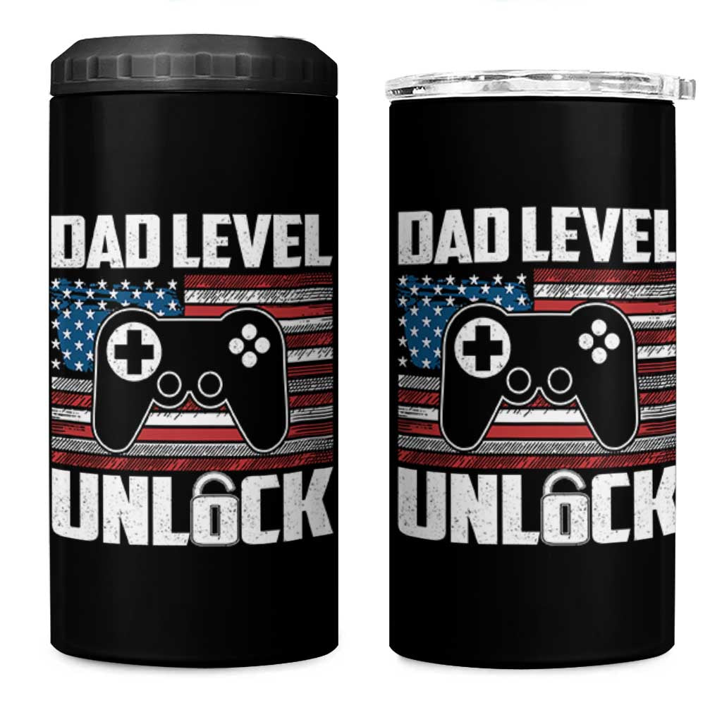 Funny New Dad 4 in 1 Can Cooler Tumbler First Fathers Day Dad Level Unlocked Gaming Gamer - Wonder Print Shop