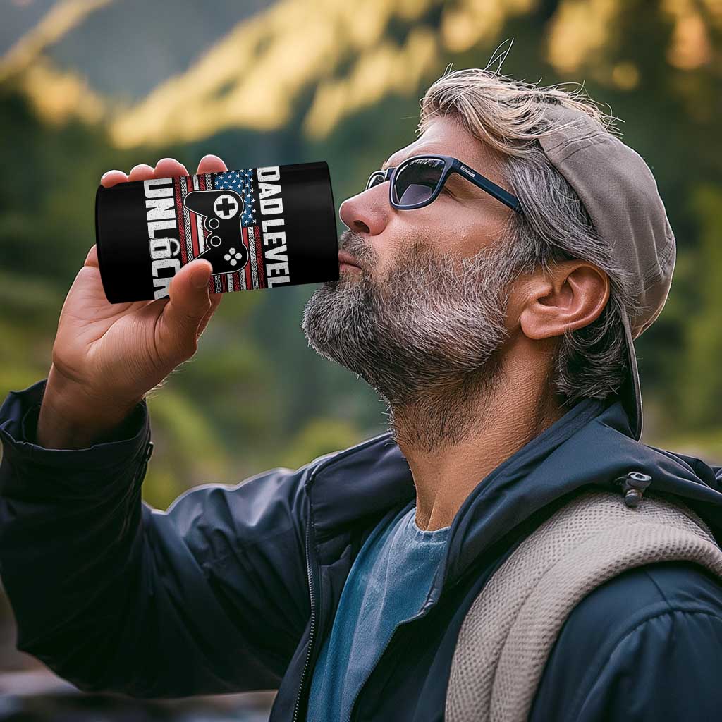 Funny New Dad 4 in 1 Can Cooler Tumbler First Fathers Day Dad Level Unlocked Gaming Gamer - Wonder Print Shop