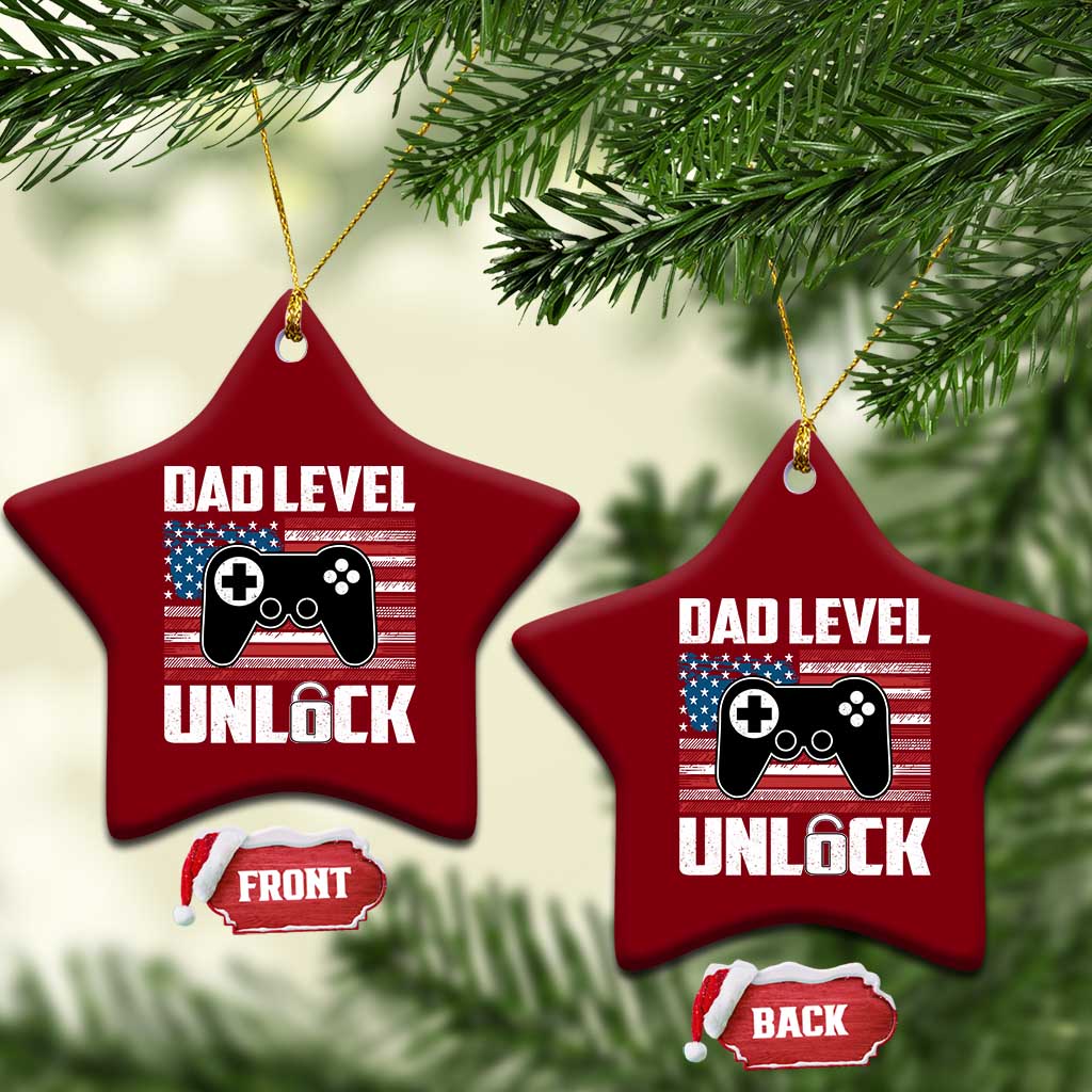 Funny New Dad Ceramic Ornament First Fathers Day Dad Level Unlocked Gaming Gamer - Wonder Print Shop
