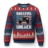 Funny New Dad Ugly Christmas Sweater First Fathers Day Dad Level Unlocked Gaming Gamer - Wonder Print Shop