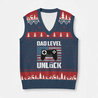 Funny New Dad V-Neck Knit Sweater Vest First Fathers Day Dad Level Unlocked Gaming Gamer - Wonder Print Shop