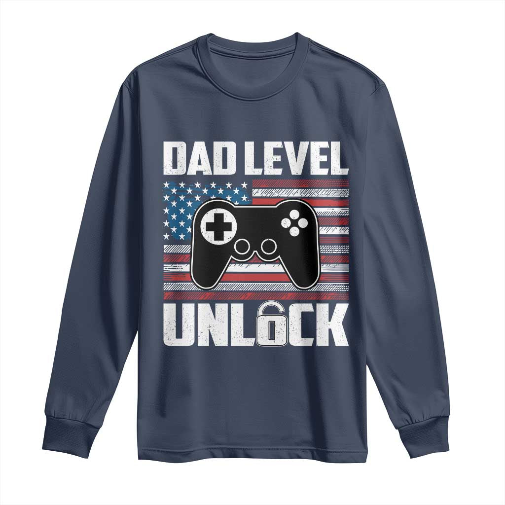 Funny New Dad Long Sleeve Shirt First Fathers Day Dad Level Unlocked Gaming Gamer - Wonder Print Shop