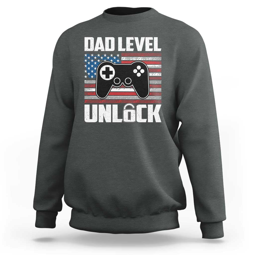 Funny New Dad Sweatshirt First Fathers Day Dad Level Unlocked Gaming Gamer - Wonder Print Shop