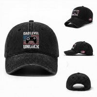 Funny New Dad Washed Cotton Baseball Cap First Fathers Day Dad Level Unlocked Gaming Gamer
