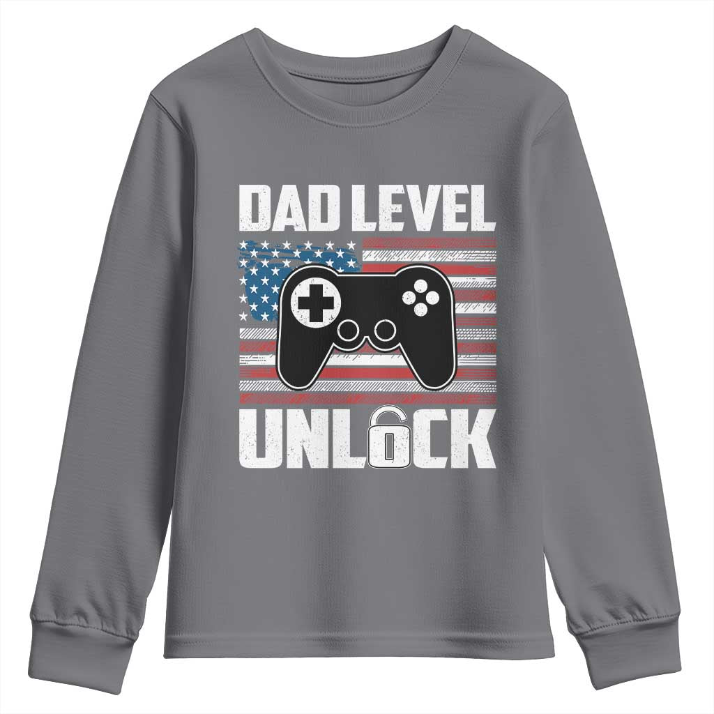 Funny New Dad Youth Sweatshirt First Fathers Day Dad Level Unlocked Gaming Gamer - Wonder Print Shop