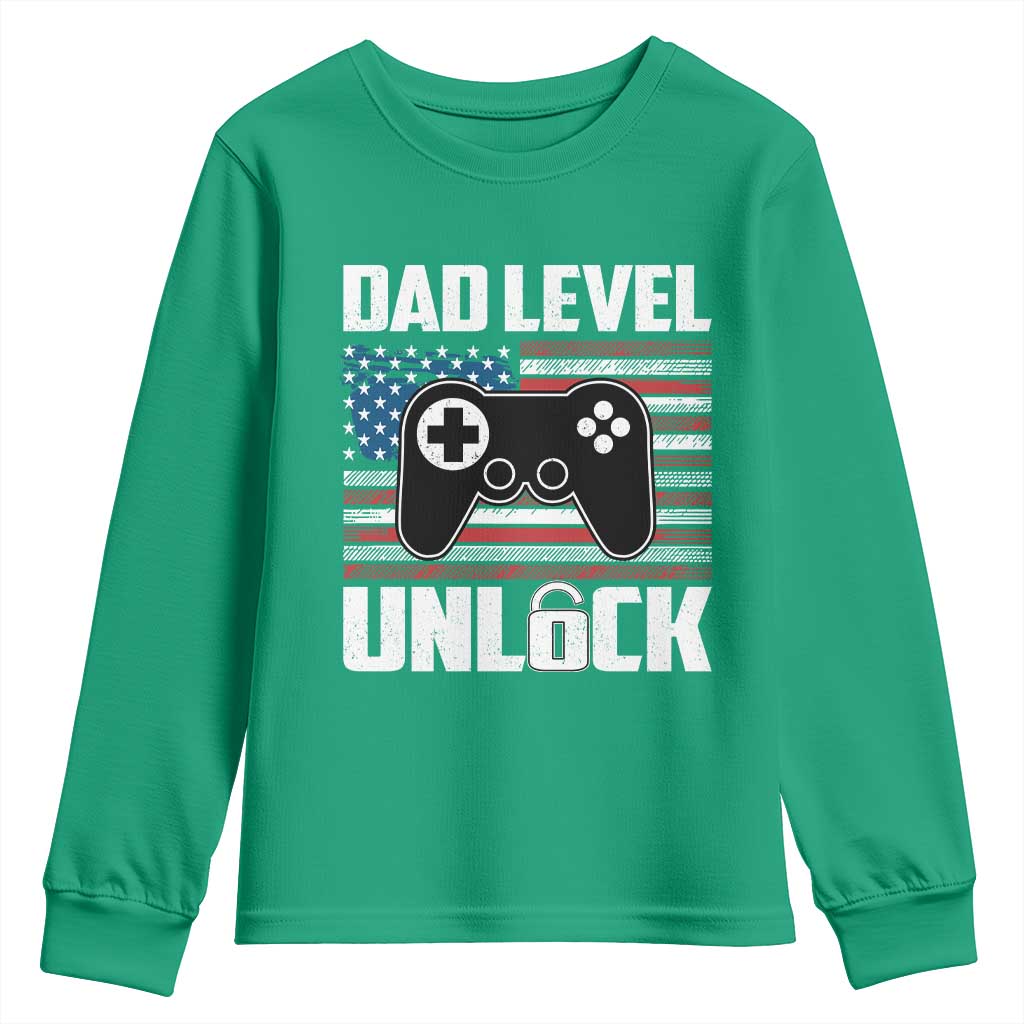 Funny New Dad Youth Sweatshirt First Fathers Day Dad Level Unlocked Gaming Gamer - Wonder Print Shop
