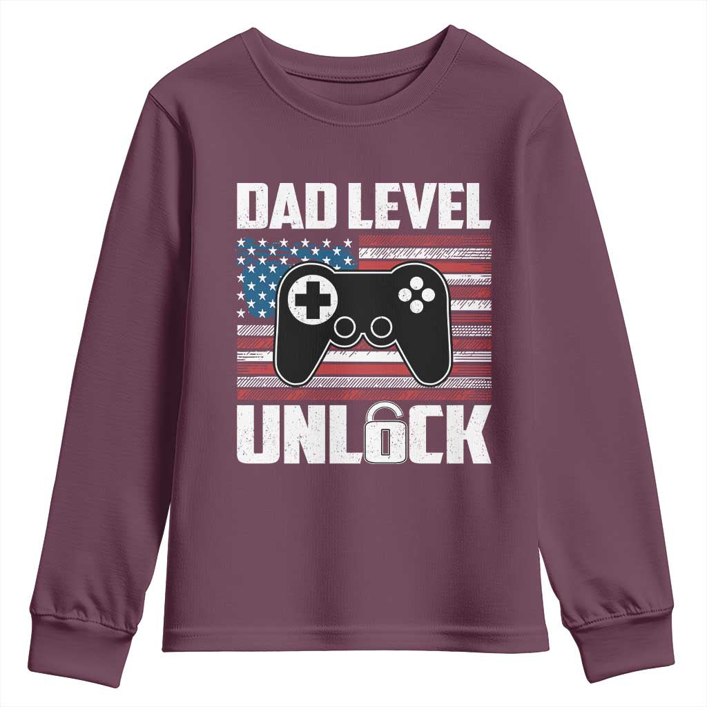 Funny New Dad Youth Sweatshirt First Fathers Day Dad Level Unlocked Gaming Gamer - Wonder Print Shop