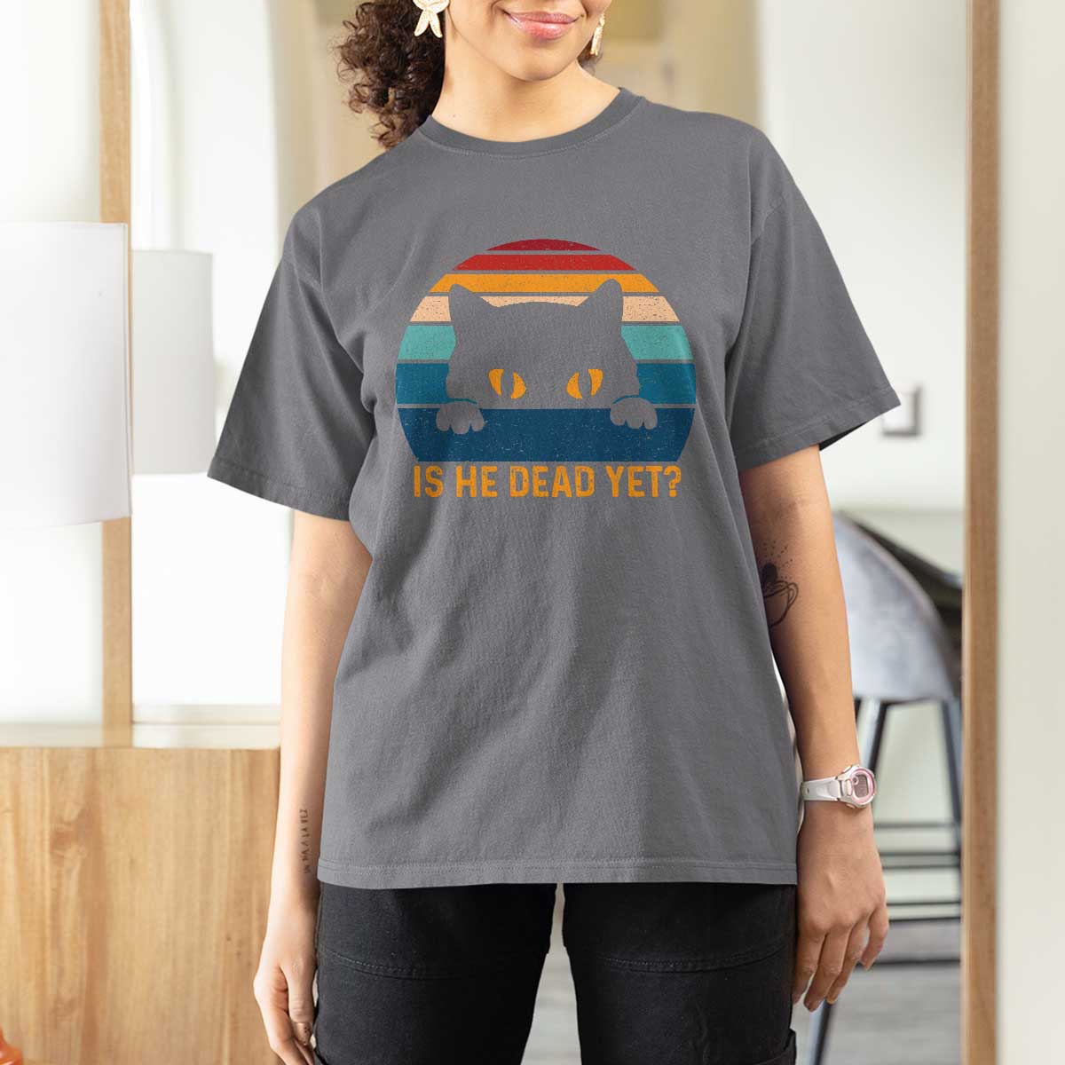 Is He Dead Yet T Shirt For Women Retro Cat Funny Vintage