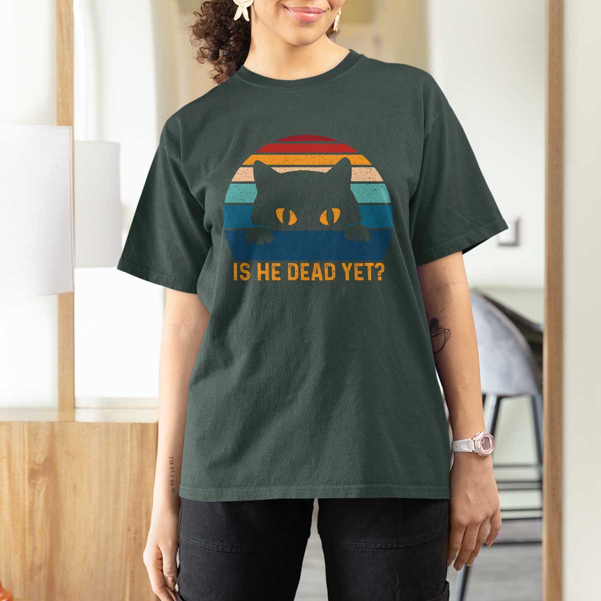 Is He Dead Yet T Shirt For Women Retro Cat Funny Vintage