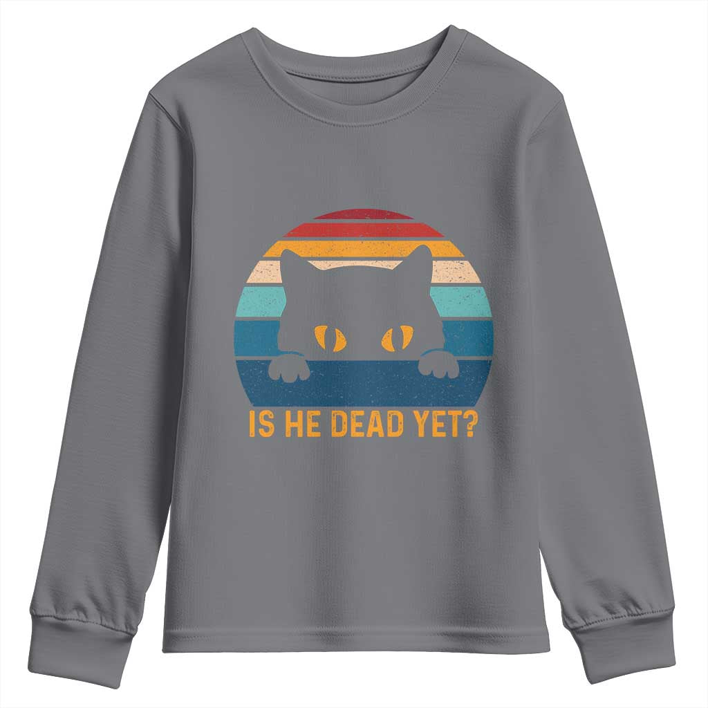 Is He Dead Yet Youth Sweatshirt Retro Cat Funny Vintage