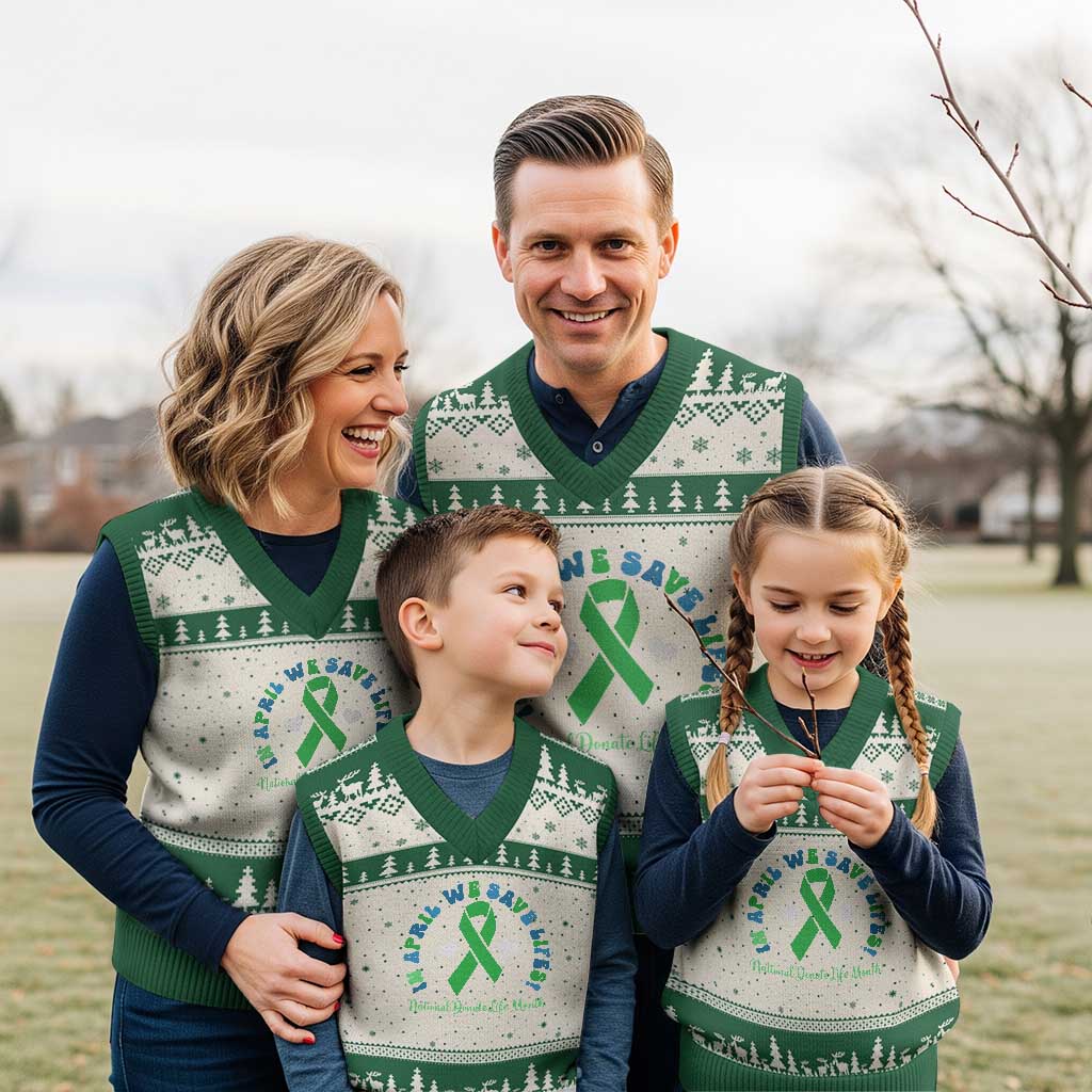 National Donate Life Month V-Neck Knit Sweater Vest Green Ribbon Organ Donation In April We Save Lives
