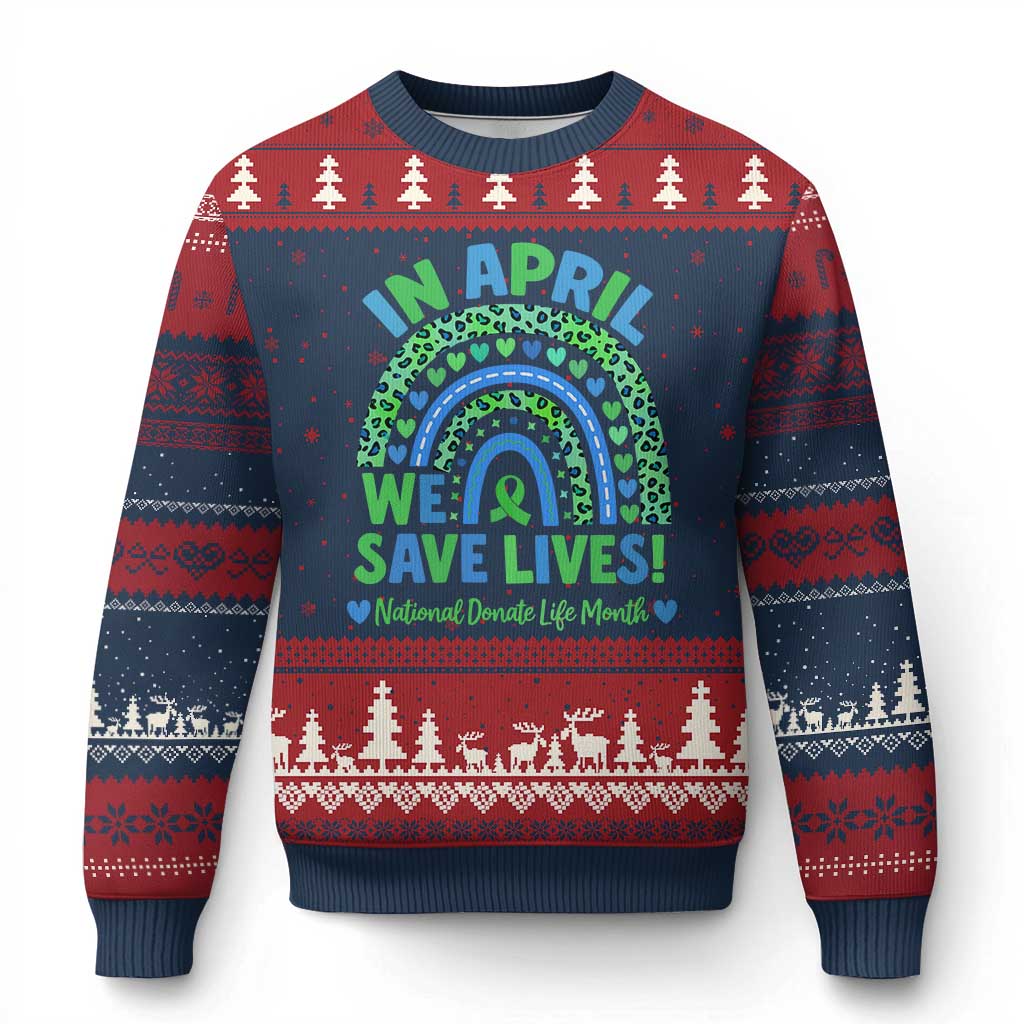 National Donate Life Month Ugly Christmas Sweater In April We Save Lives Organ Donation Support Green Ribbon