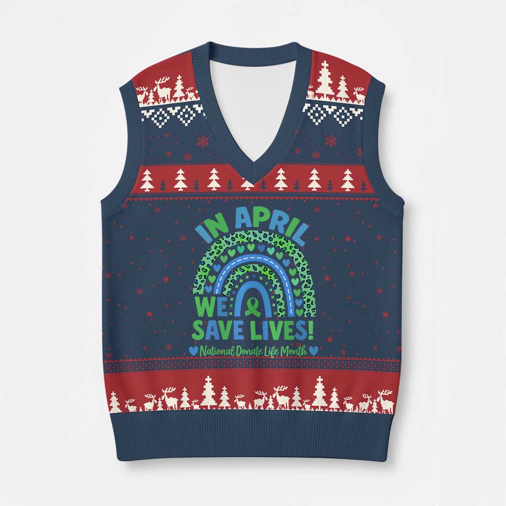 National Donate Life Month V-Neck Knit Sweater Vest In April We Save Lives Organ Donation Support Green Ribbon