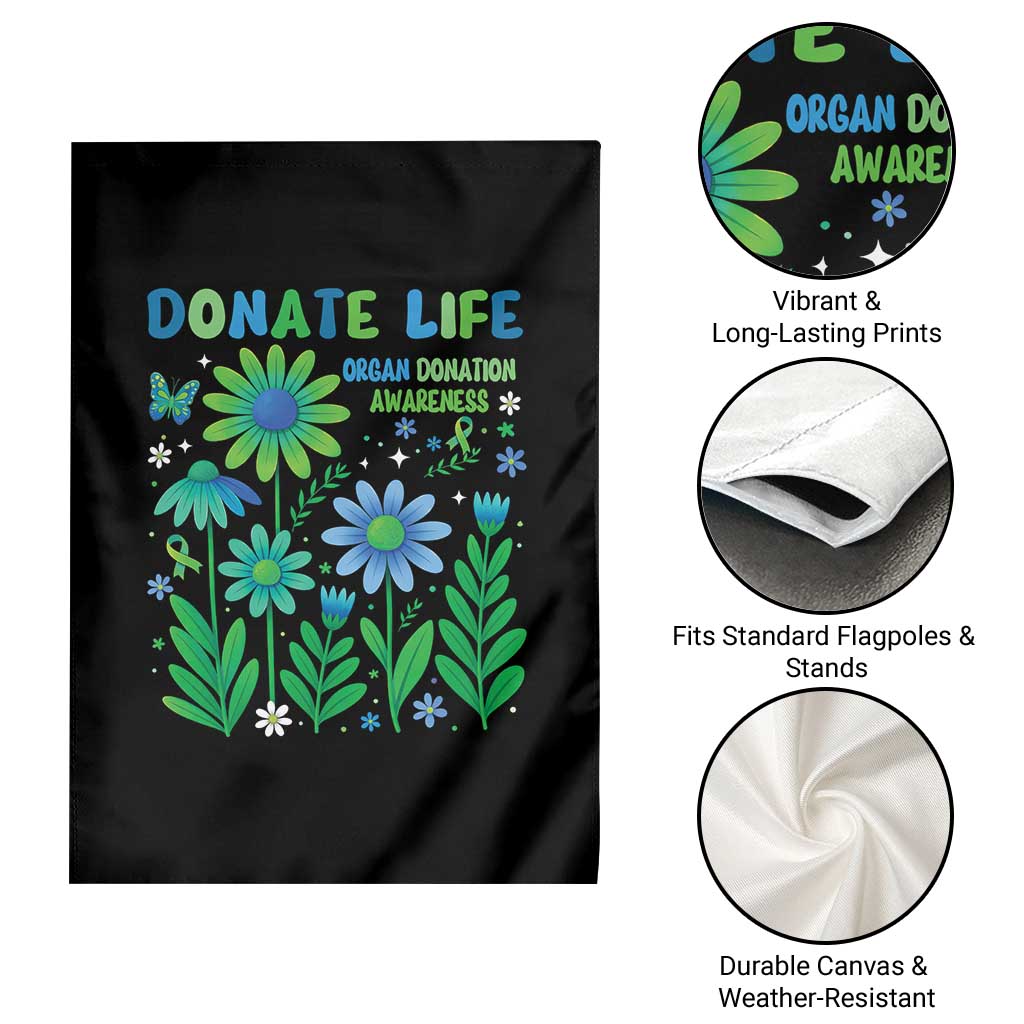 Organ Donation Awareness Garden Flag Green Ribbon Donate Life Floral