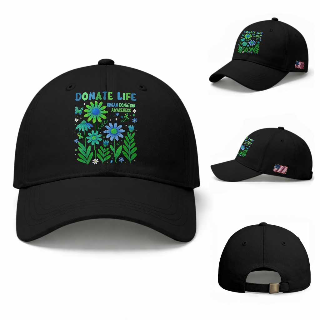Organ Donation Awareness Baseball Cap Green Ribbon Donate Life Floral