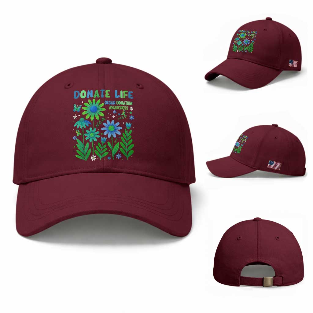 Organ Donation Awareness Baseball Cap Green Ribbon Donate Life Floral