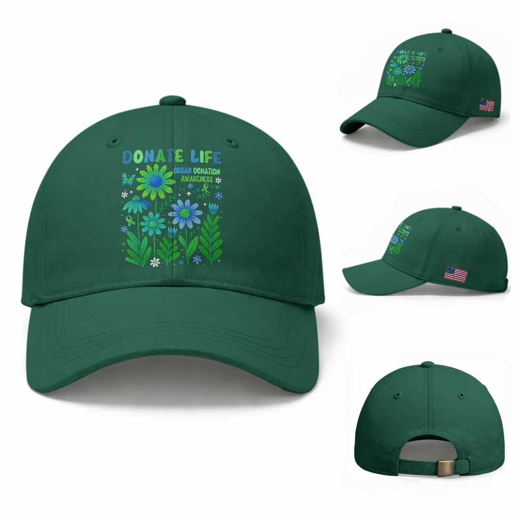 Organ Donation Awareness Baseball Cap Green Ribbon Donate Life Floral