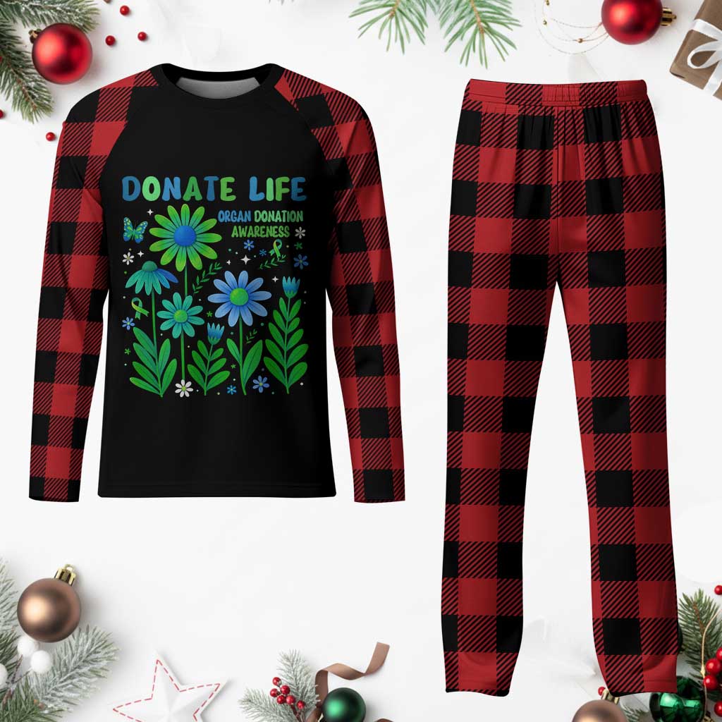 Organ Donation Awareness Plaid Pajama Set Green Ribbon Donate Life Floral