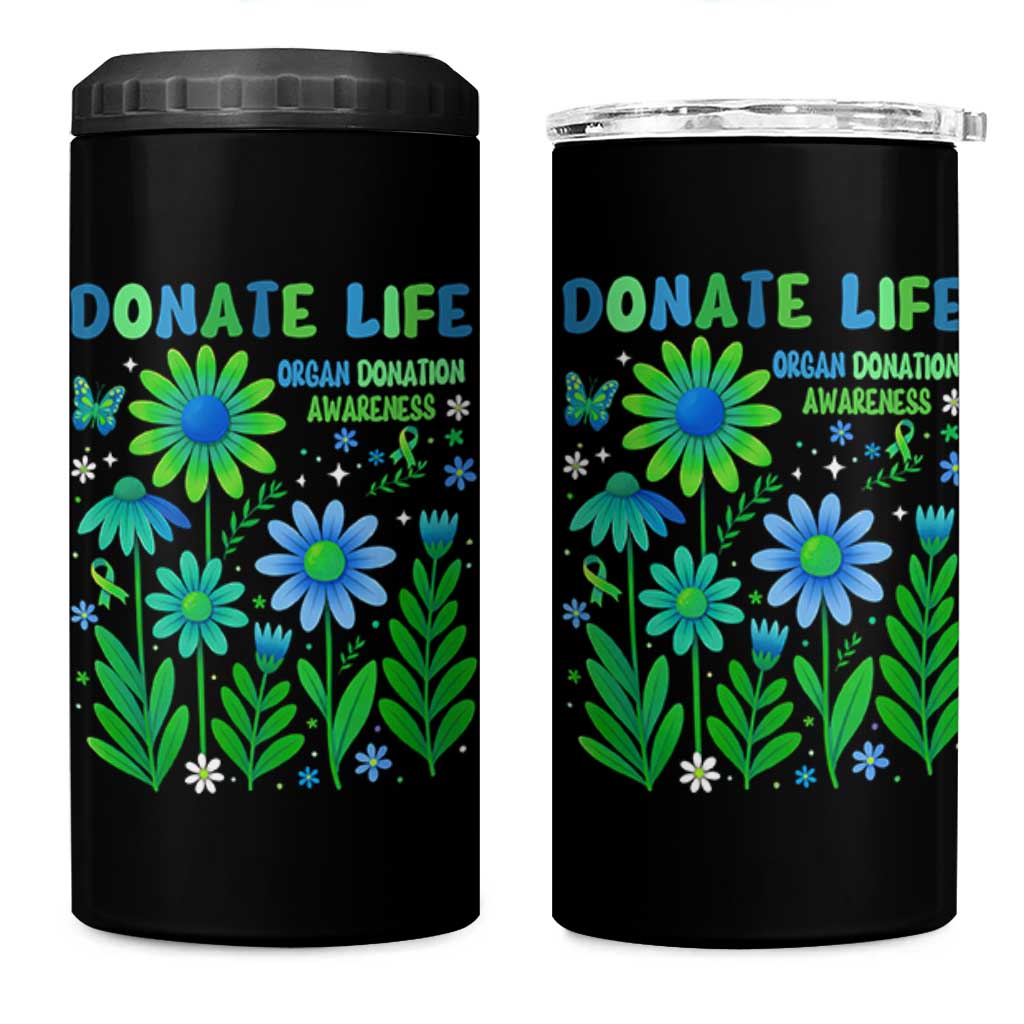 Organ Donation Awareness 4 in 1 Can Cooler Tumbler Green Ribbon Donate Life Floral