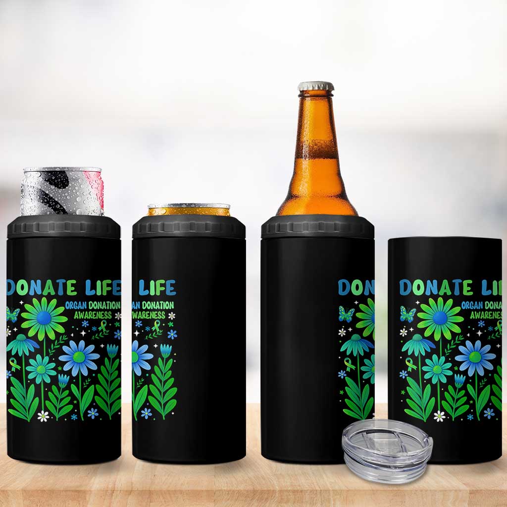 Organ Donation Awareness 4 in 1 Can Cooler Tumbler Green Ribbon Donate Life Floral